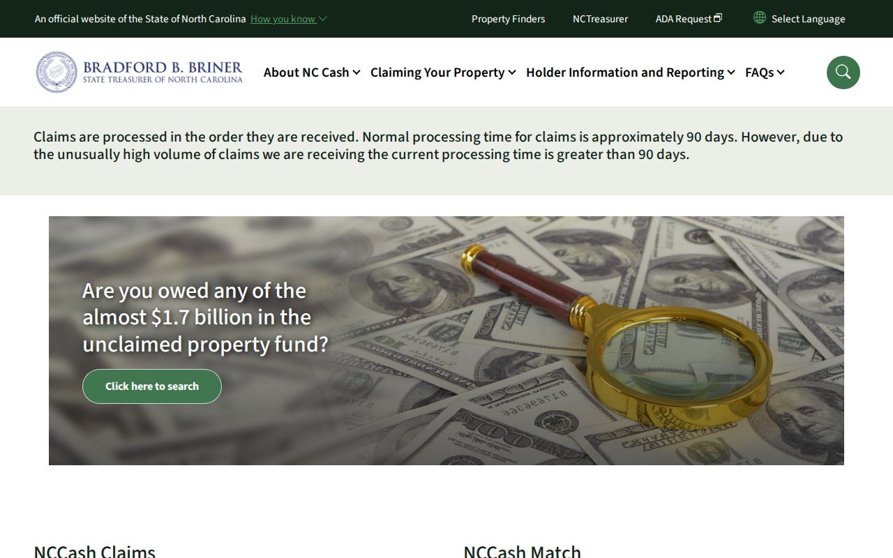 North Carolina people search using the official NCCash unclaimed property tool