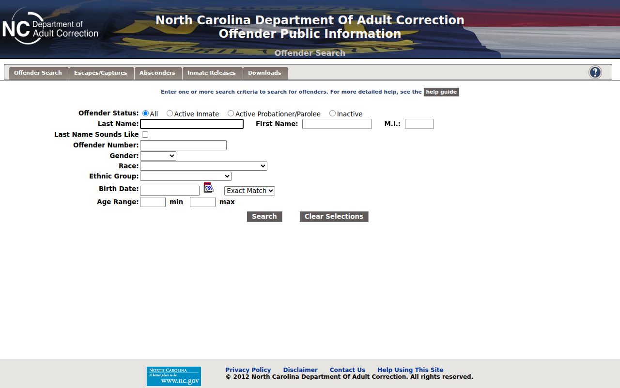 North Carolina people search through the state offender public information tool