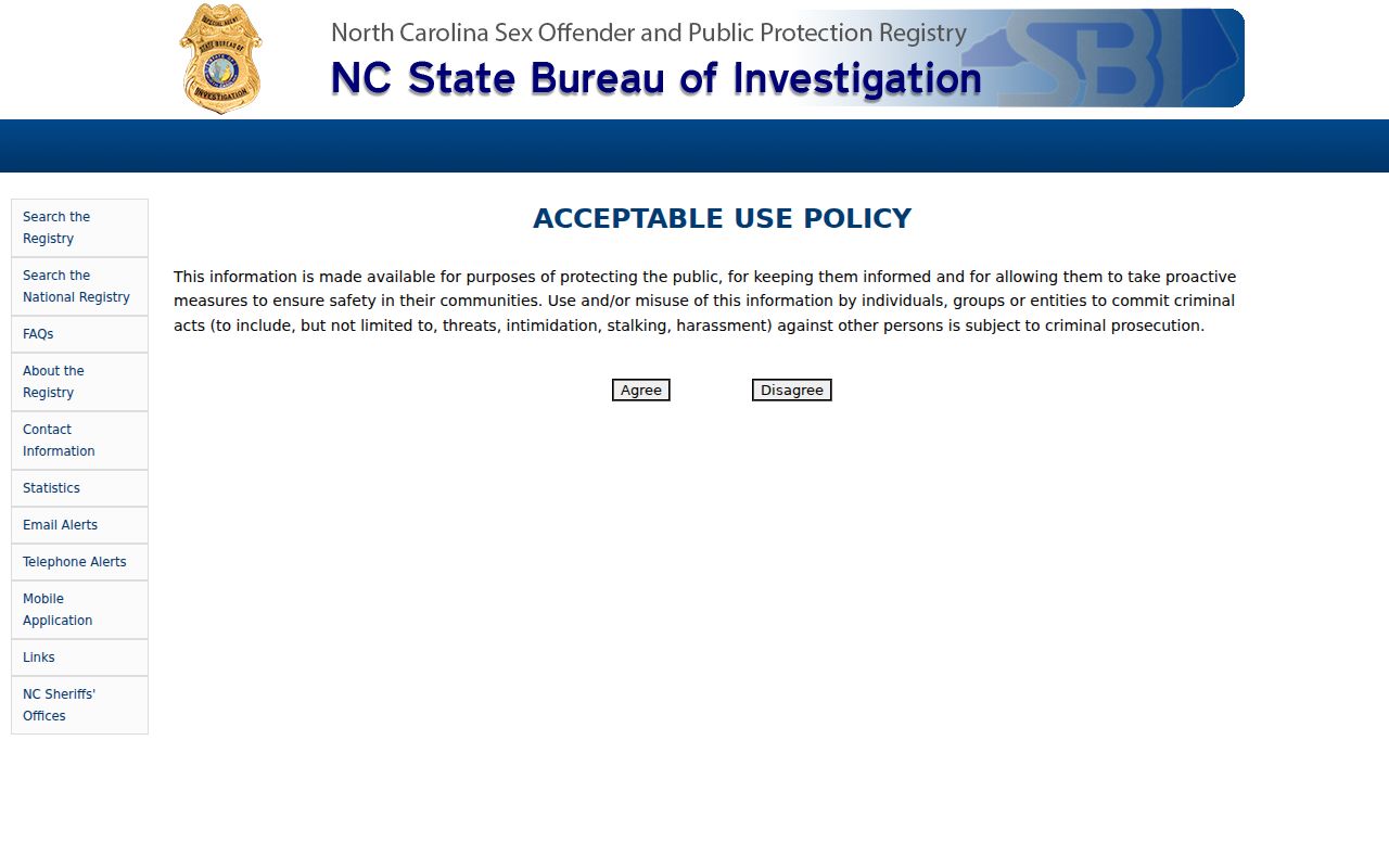 North Carolina people search using the official SBI sex offender registry