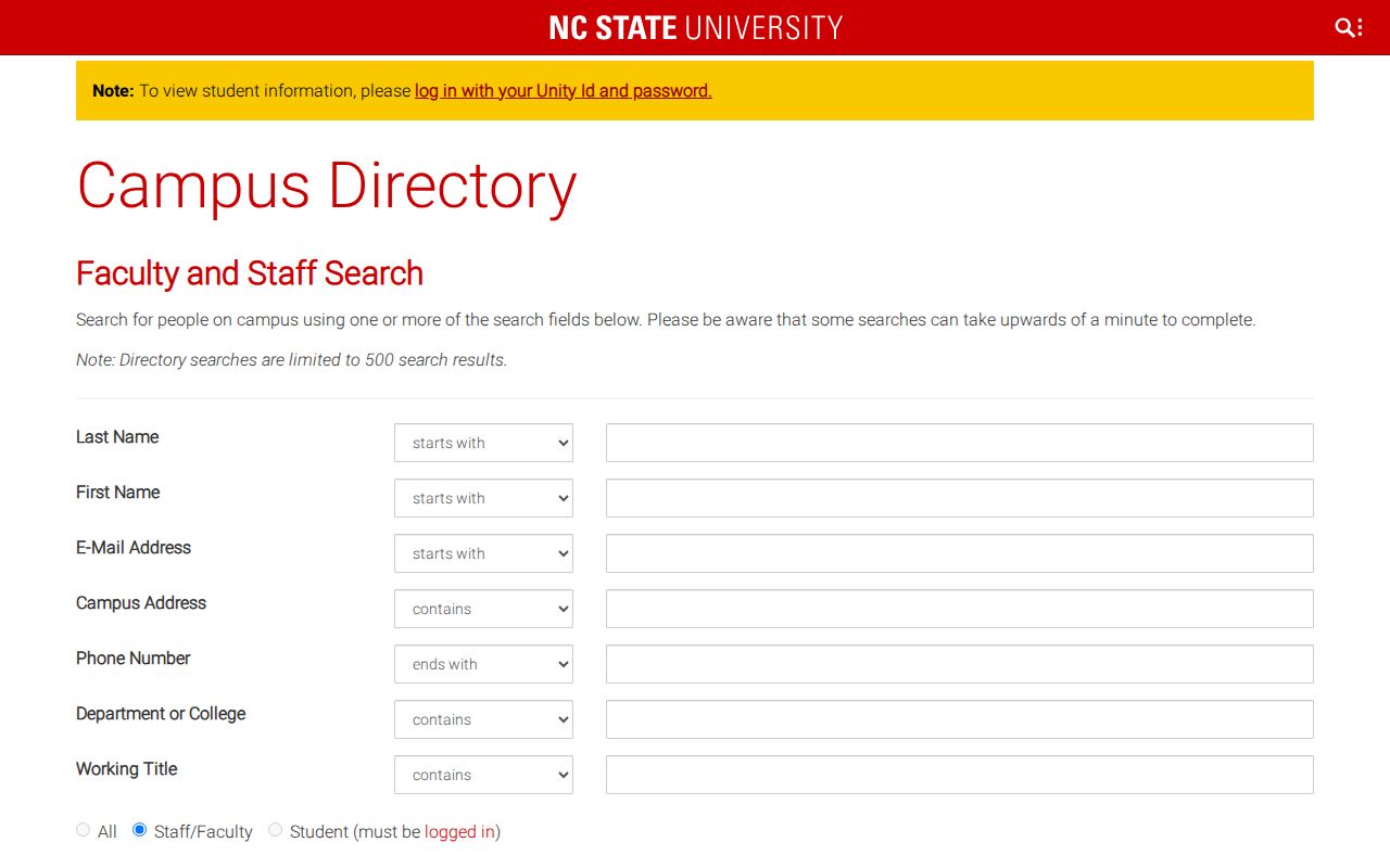 North Carolina people directories at NC State University