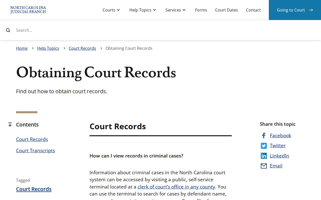 North Carolina public records guidance for court files