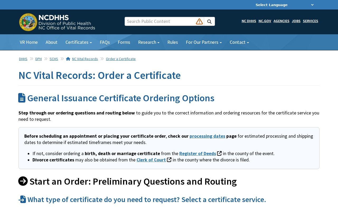 North Carolina public records ordering options for vital certificates