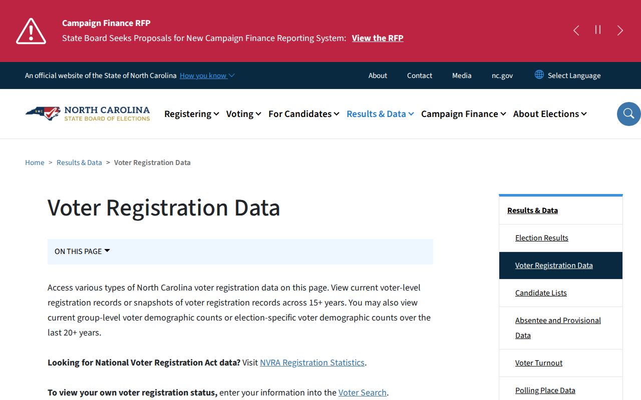 North Carolina voter registration file download options