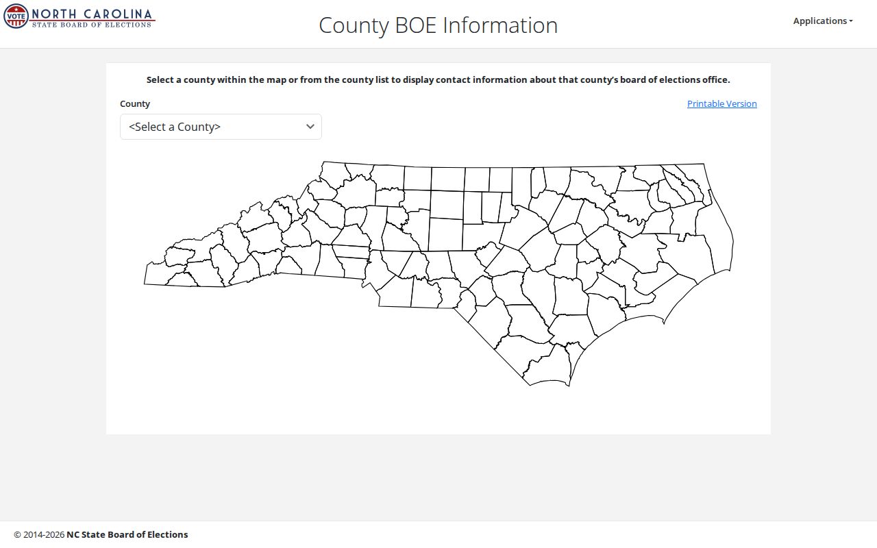 North Carolina voter registration county board finder